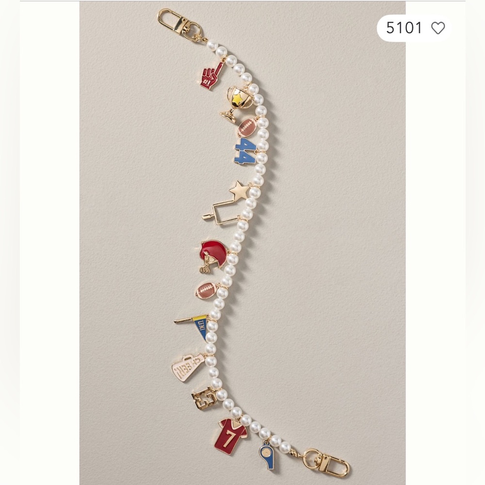 NWT Anthropologie Icon Pearl Bag Charm in Game Day